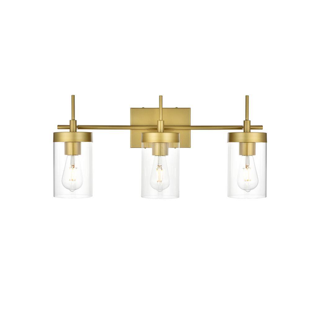 Alt View 2. Living District - Benny 3 light Brass and Clear Bath Sconce - Brass And Clear.