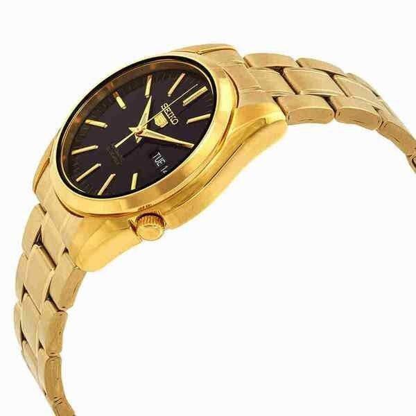 Angle. Seiko - Sports Gold Tone Stainless Steel Black Dial 21 Jewels Automatic SNKL50K1 Men's Watch - Black.