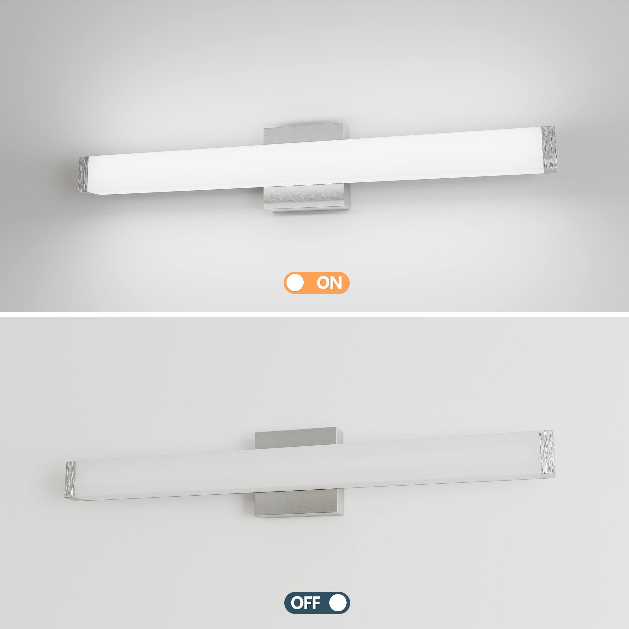 Alt View 1. APRILSOUL - Bathroom Vanity Light Brushed Nickel Square LED 25inch 14W 6000K Cool White Light Wall Bar Lighting Fixtures Over Mirror.