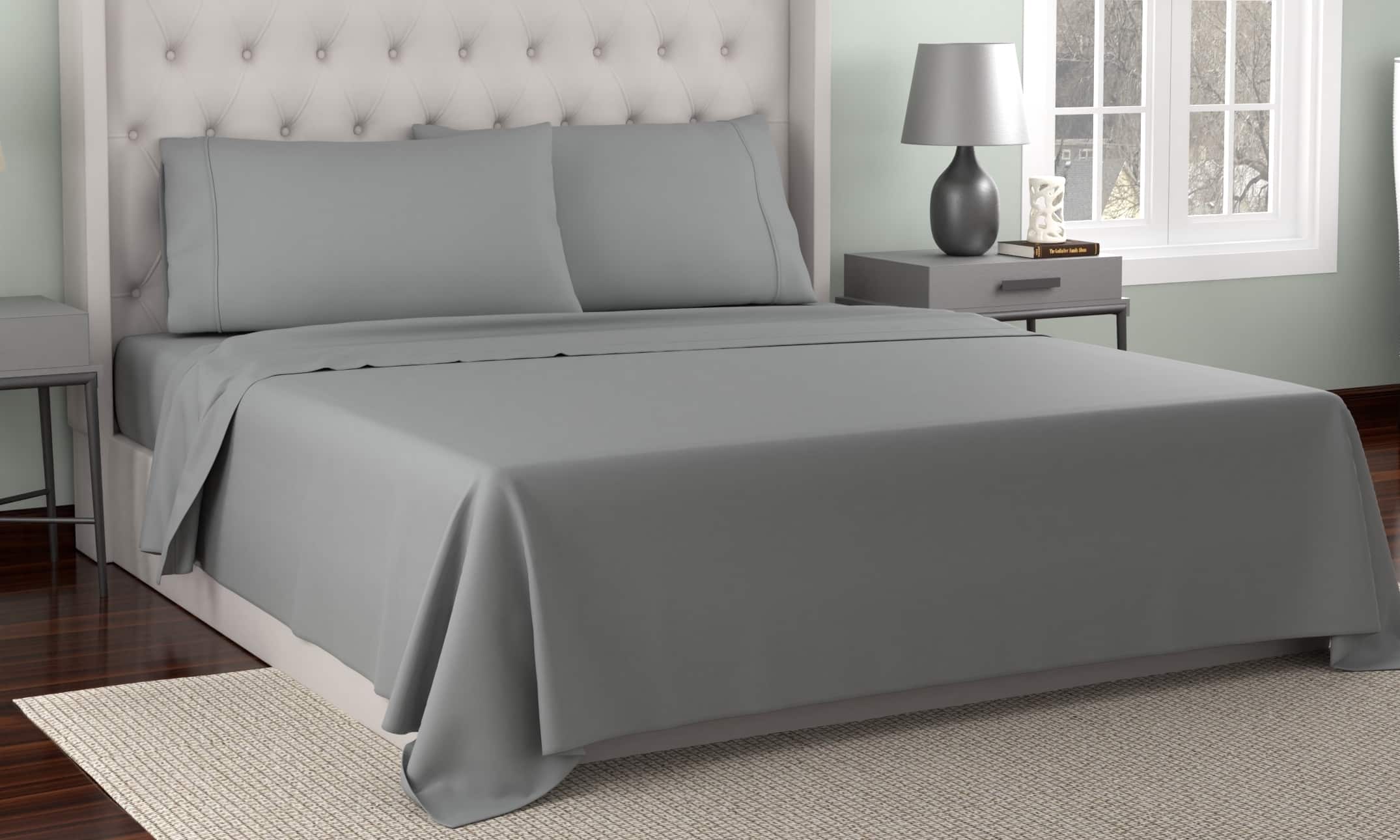 Kathy Ireland - 300 Thread Count Organic Cotton Percale Sheet Set - Silver