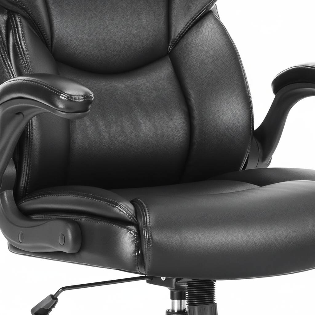 Alt View 6. AOITUN - Comfort Executive Office Chair for Long Work Hours, Brown PU Leather Seat with Flip-Up Arms, Ideal for Home or Office - Black.