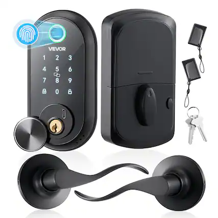 Front. VEVOR - Fingerprint Door Lock Set, Electronic Biometric Deadbolt Keyless Entry Door Lock with Handle, Touchscreen, Auto Locking - Matte black.