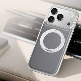 Dteck - Magnetic Shockproof Case for Apple iPhone 17 Pro Max with 360 Rotating Ring Stand, PU Leather Hard PC Protective Cover - Gray
