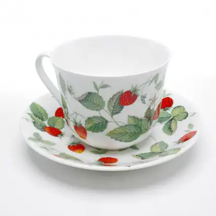 Front. Jiallo - Roy Kirkham Breakfast Cup/Saucer - Alpine Strawberry Set of 2, Bone China Ceramic Made in England - Mutli color.