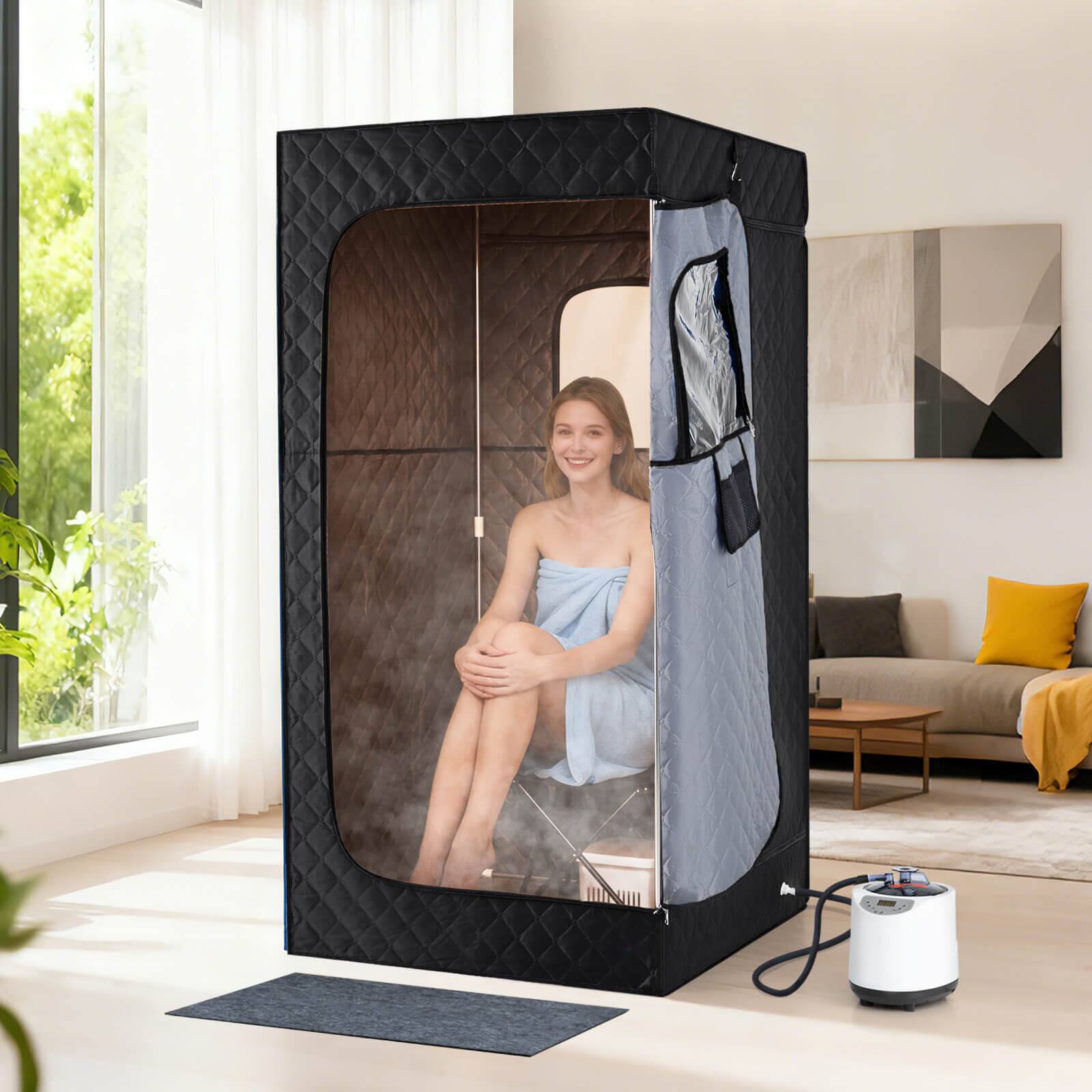 Alt View 1. Costway - Costway Portable Steam Sauna Box, Extra-Large 35" x 35" x 71" Tent,Personal Home Spa - Black.