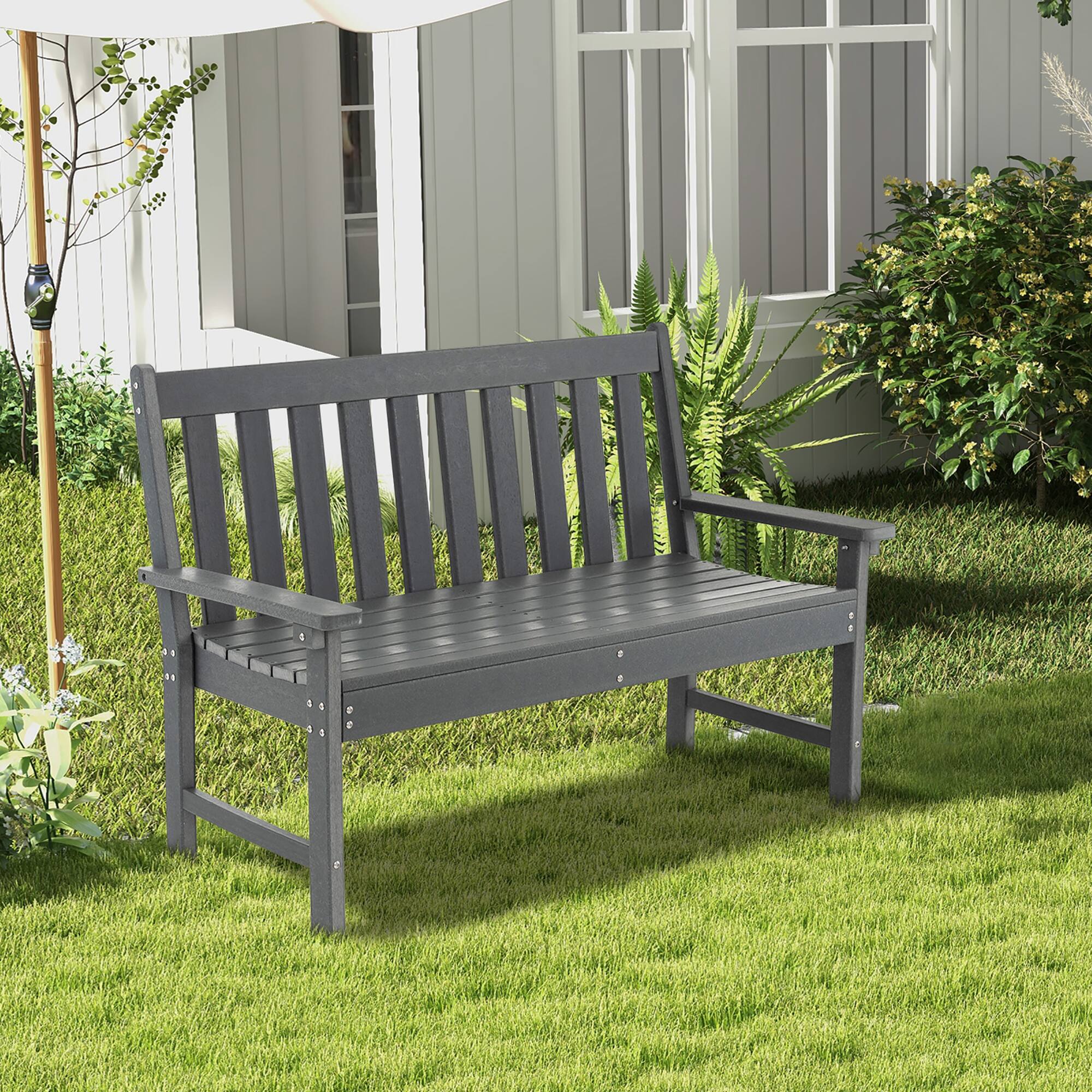 Alt View 1. Costway - Costway Garden Bench All-Weather HDPE 2-Person Outdoor Bench for Front Porch Backyard - Gray.