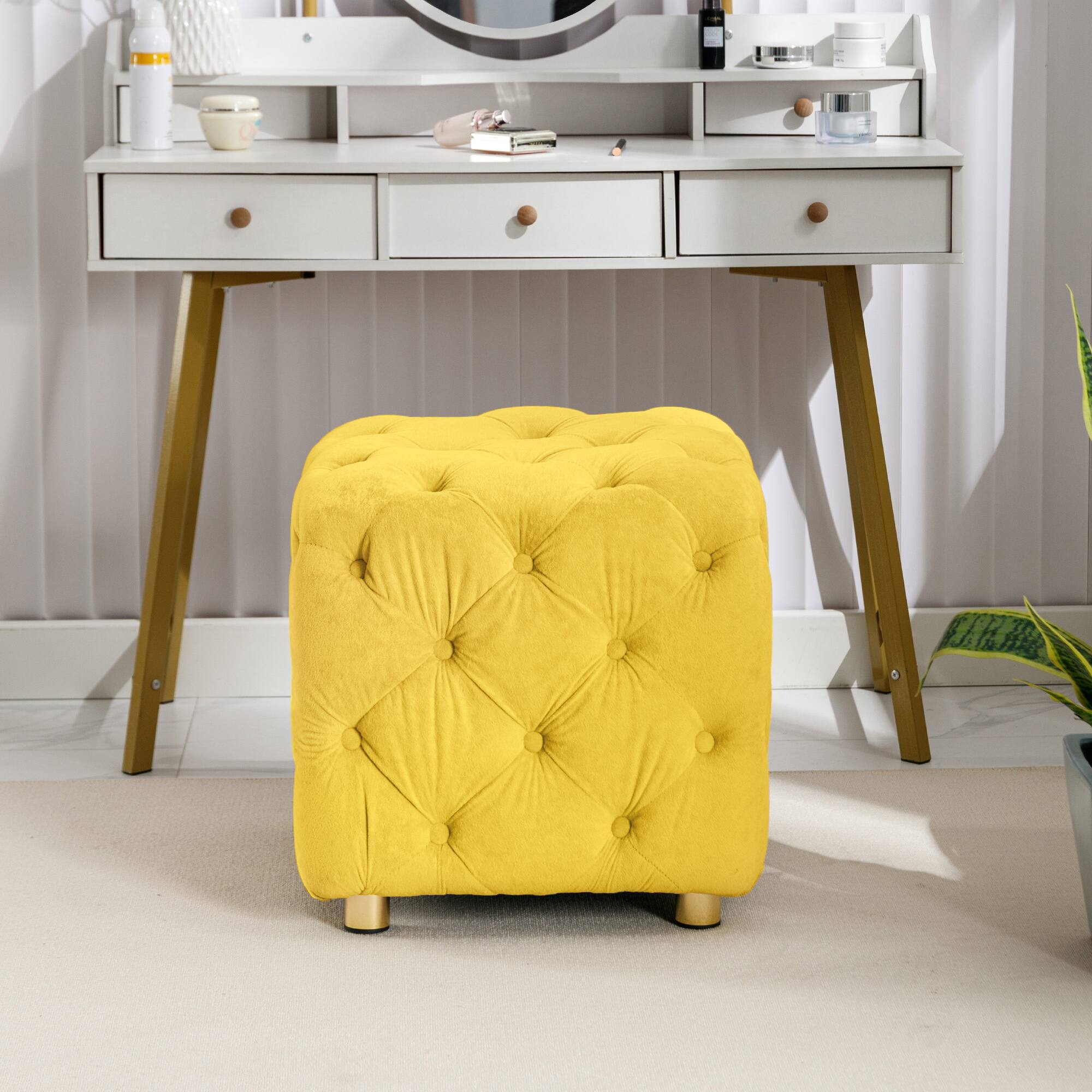 Alt View 1. GOODSILO - Modern Velvet Upholstered Ottoman with Storage, Versatile Foot Stool and End Table for Living Room and Bedroom - Yellow.