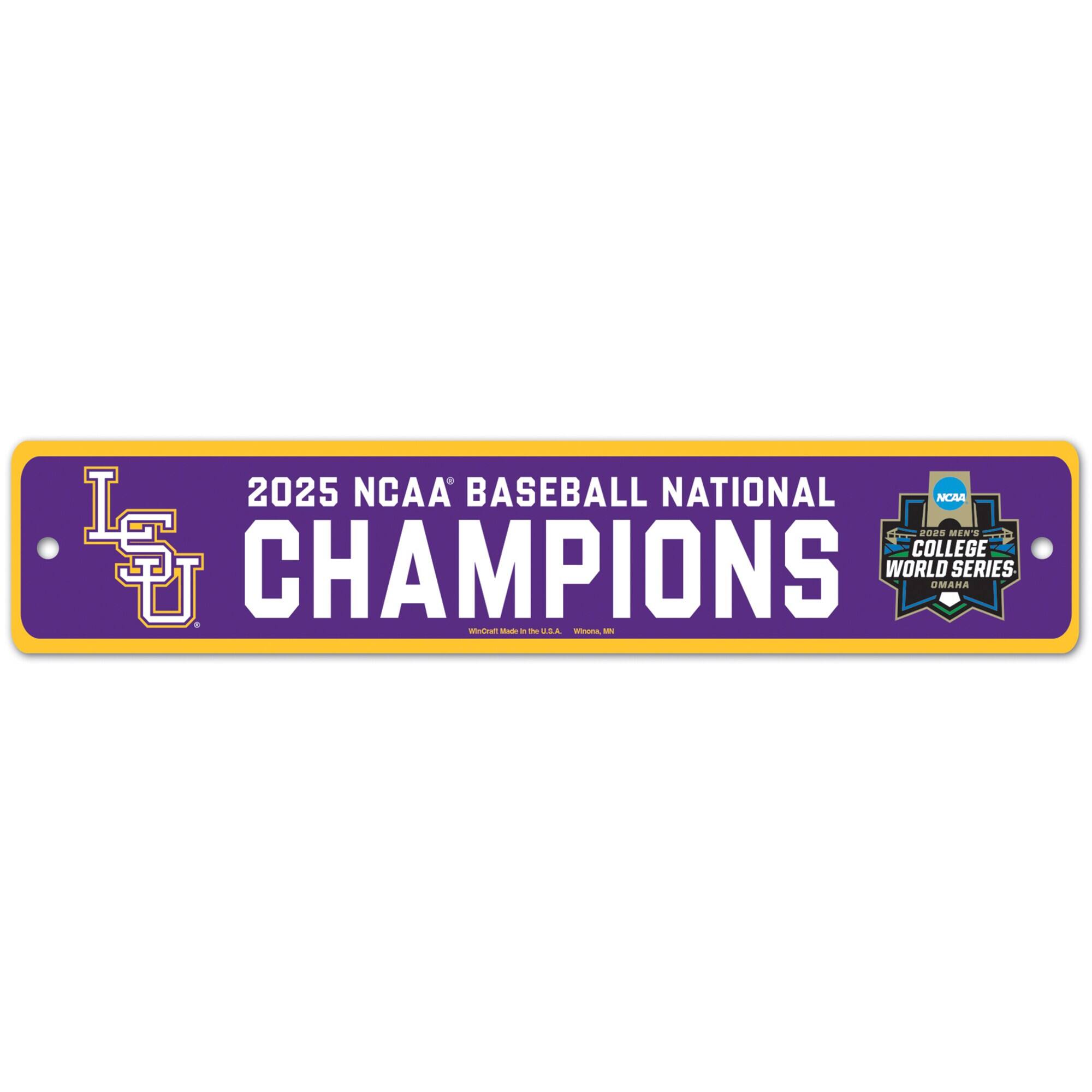 LSU Tigers 2025 NCAA Baseball Men's College World Series Champions 3.75" x 19" Street Sign