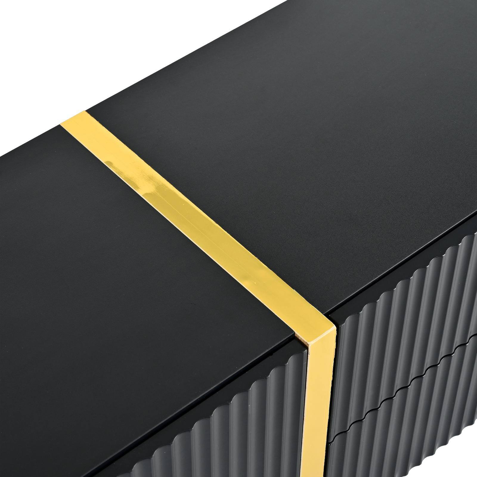 Alt View 5. Spaco - Spaco Fluted TV Stand for 80" TVs, Storage Cabinets and Drawers, Golden Wood Grain Legs, Luxury Console for Living Room - Black.