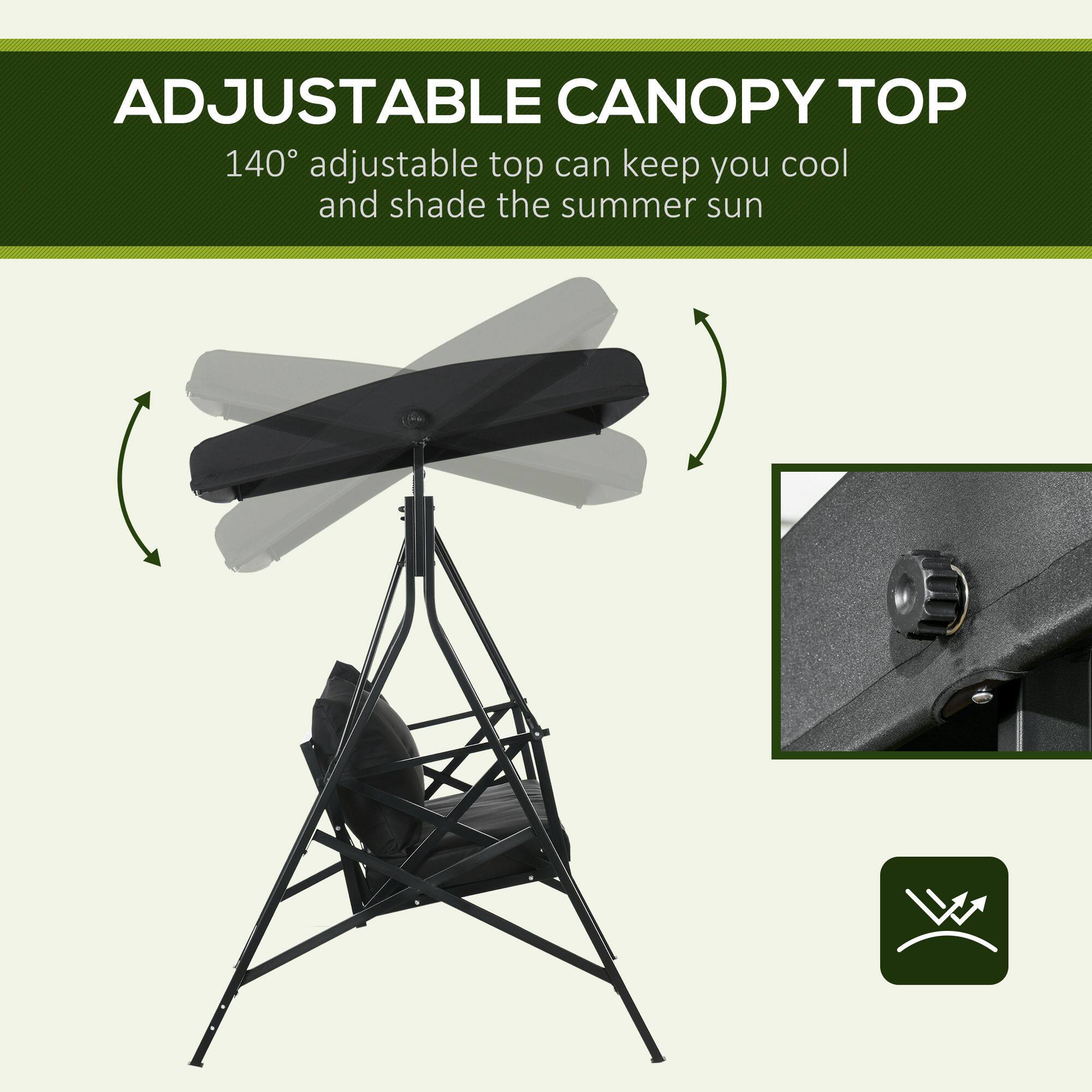ADJUSTABLE CANOPY TOP  
140° adjustable top can keep you cool and shade the summer sun