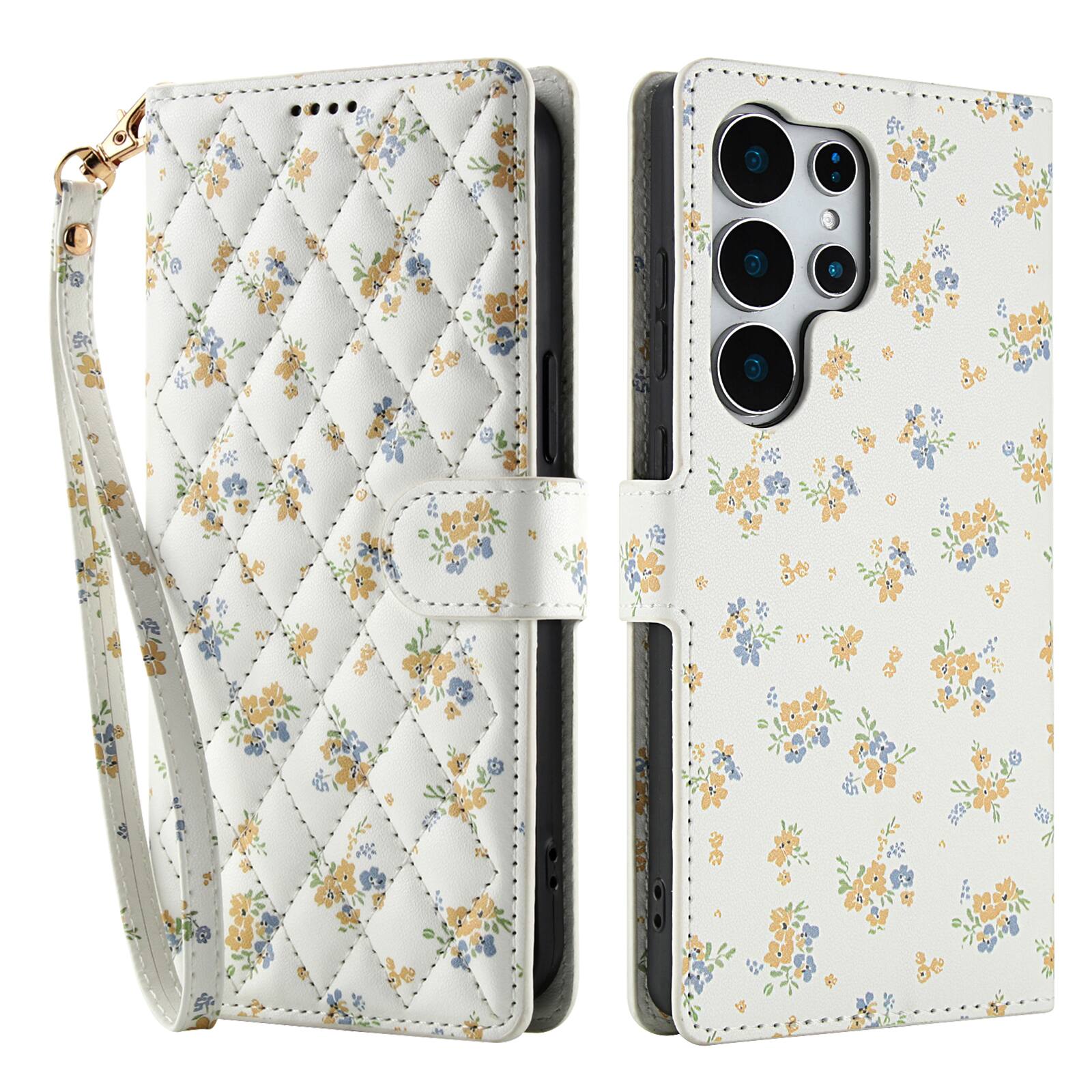Angle. Dteck - Floral Wallet Case for Samsung Galaxy S25 Ultra with Wrist Strap, Premium PU Leather Shockproof Protective Flip Cover - D.