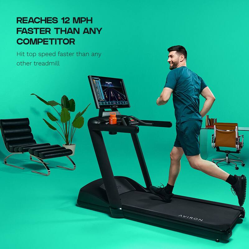 REACHES 12 MPH FASTER THAN ANY COMPETITOR

Hit top speed faster than any other treadmill

ON AVIRON