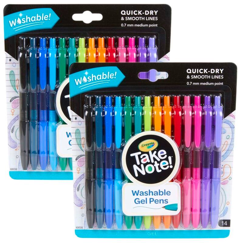 Washable! QUICK-DRY & SMOOTH LINES 0.7 mm medium point  
Crayola Take Note! Washable Gel Pens  
14 GEL