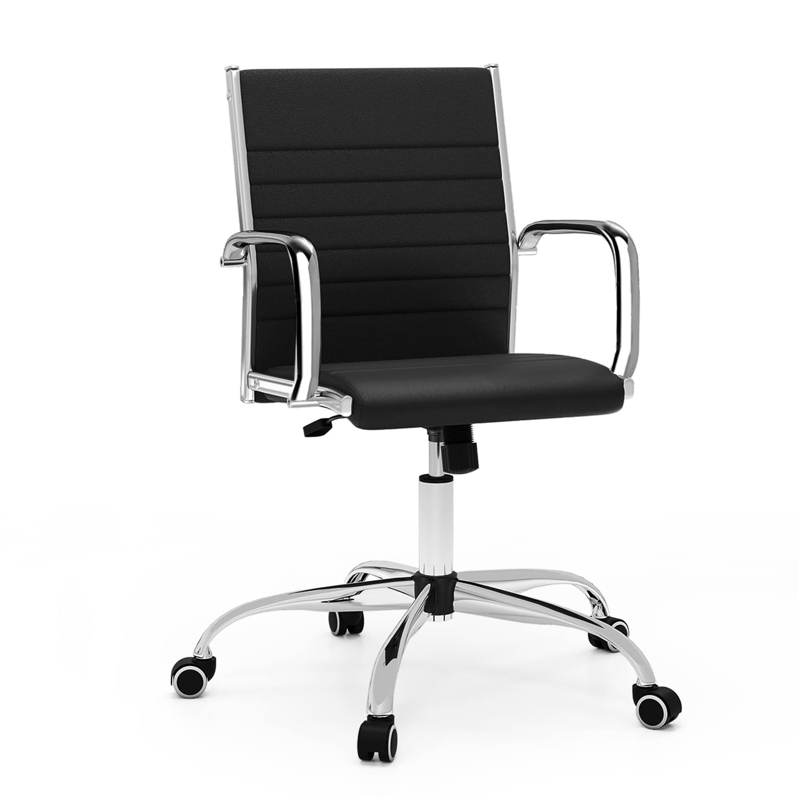 Gymax - Office Chair Height Adjustable Conference Room Chair w/ Rocking Backrest Armrests Swivel Seat & Wheels - Black