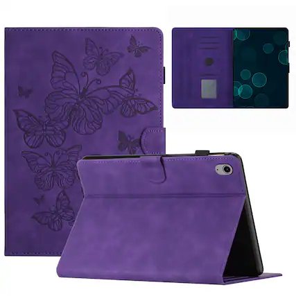 Front. Dteck - Case for Apple iPad mini (A17 Pro) 2024 and iPad mini 6th Gen 8.3" 2021,Embossed PU Leather Card Slot Stand Flip Cover - Purple.