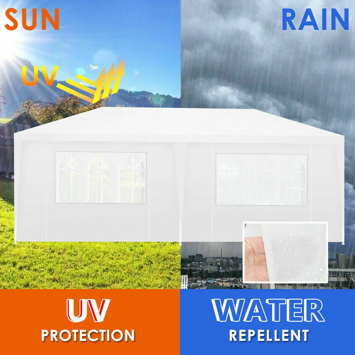 The corrected and grouped text from the image is:

- SUN
- UV
- UV PROTECTION
- RAIN
- WATER REPELLENT