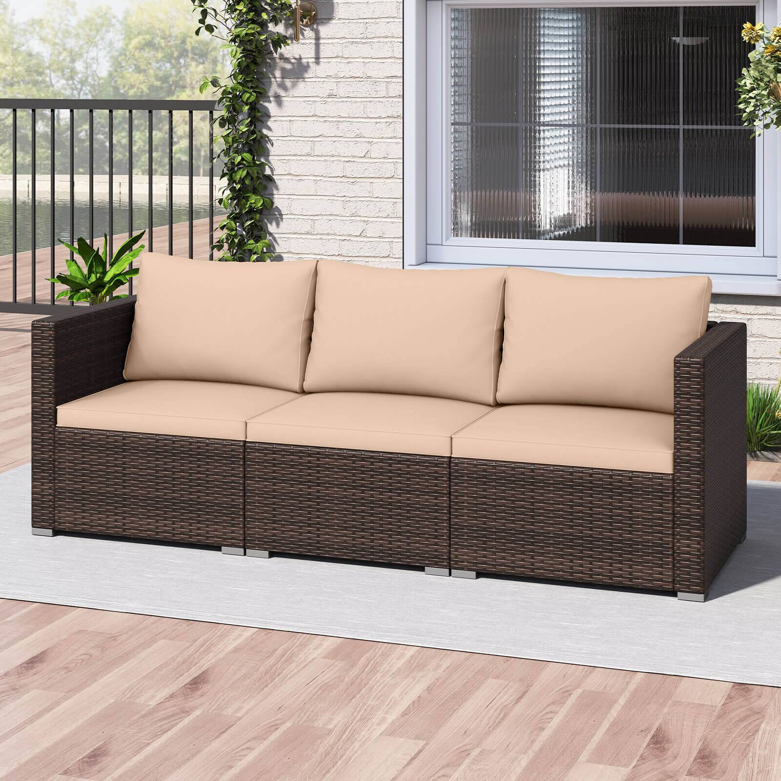 Alt View 3. Costway - Costway 3PCS Patio Sectional Sofa Set with Right Arm Sofa & Left Arm Sofa, Soft Cushions - Beige + Mix Brown.