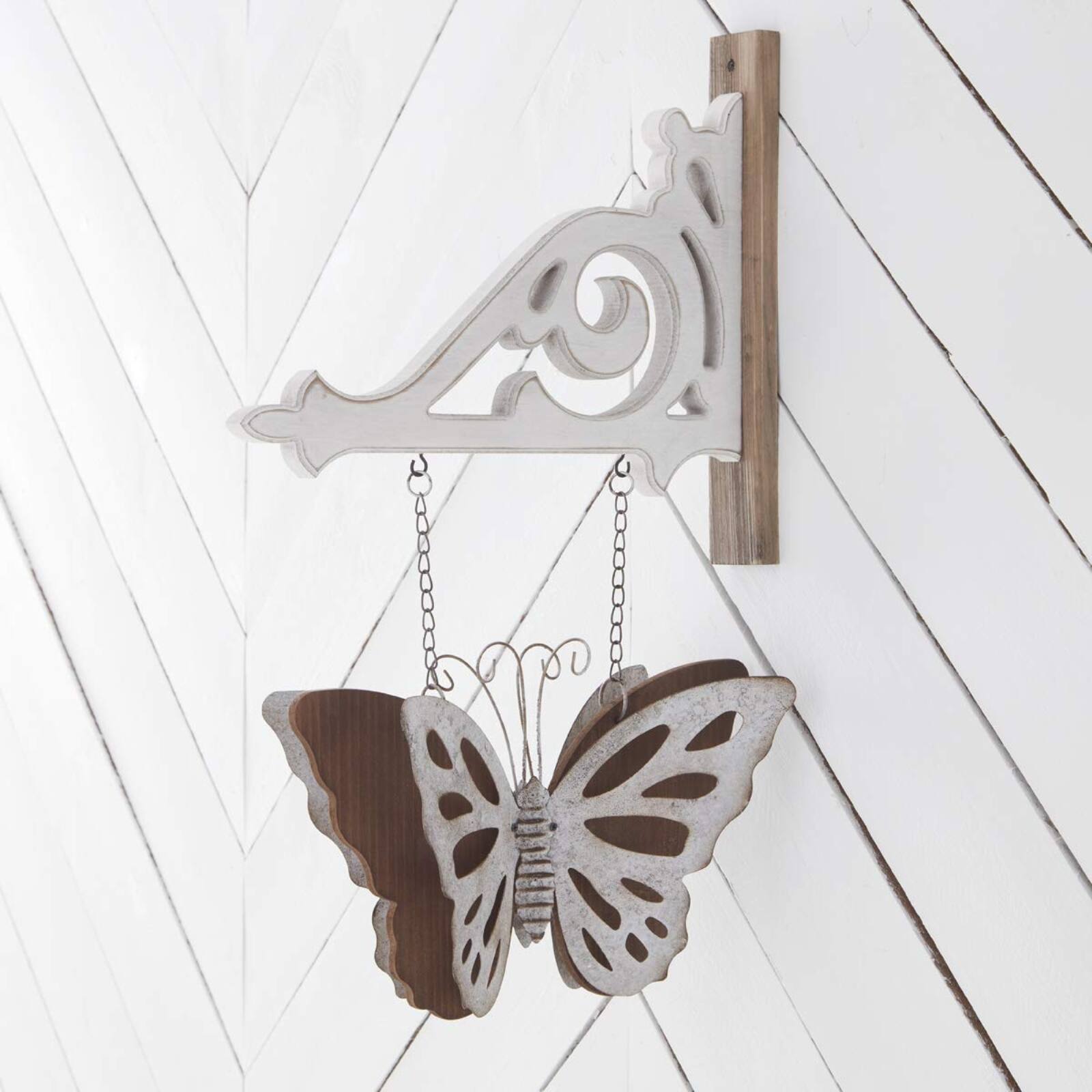 Left. K&K Interiors - K&K Interiors Metal and Wood Double Sided Butterfly Arrow Replacement Sign 15 inch - Arrow Sold Separately - Silver.