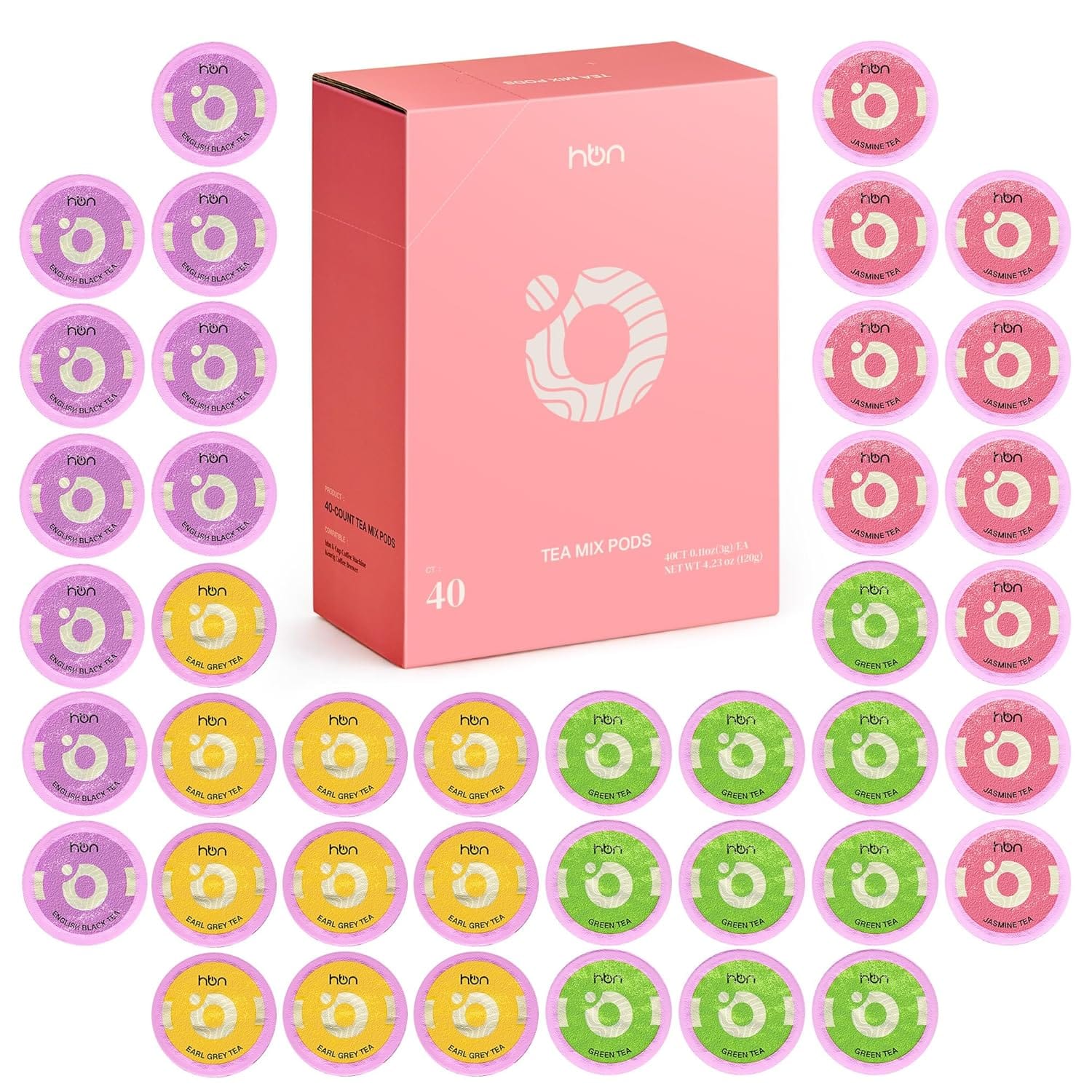 HBN - Tea 40-Count Variety Pack for K-Cup Brewers, Green, English Breakfast, Earl Grey, Jasmine, Gift Set