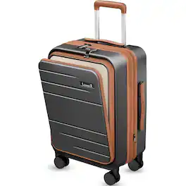 LUGGEX - 20 Inch Carry On Luggage Airline Approved, Expandable PC Suitcase with Front Pocket FLO - FX - Brown-Black
