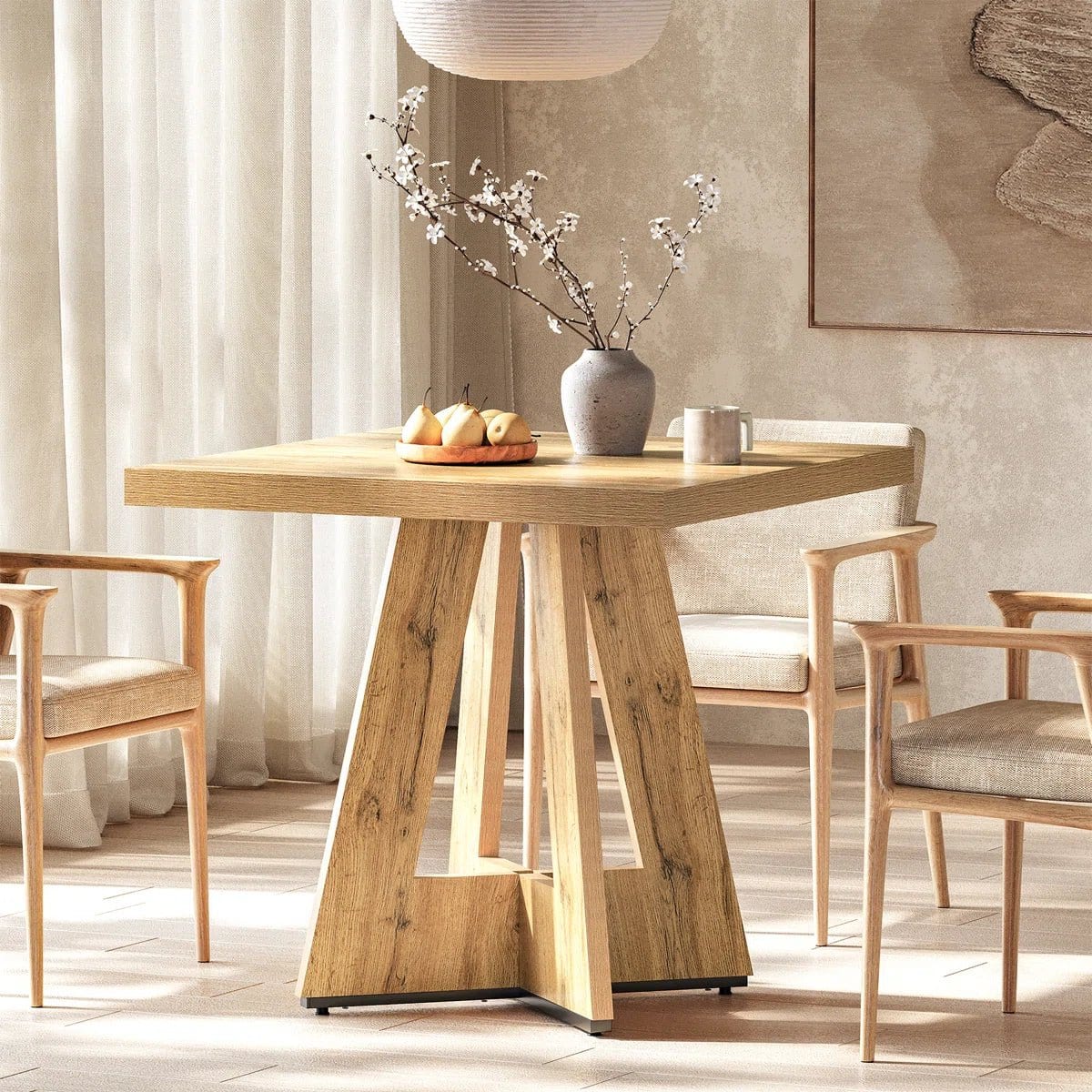 Tribesigns - Dining Table with Engineered Wood Construction and Square Top for Dining Room and Kitchen - Light Brown