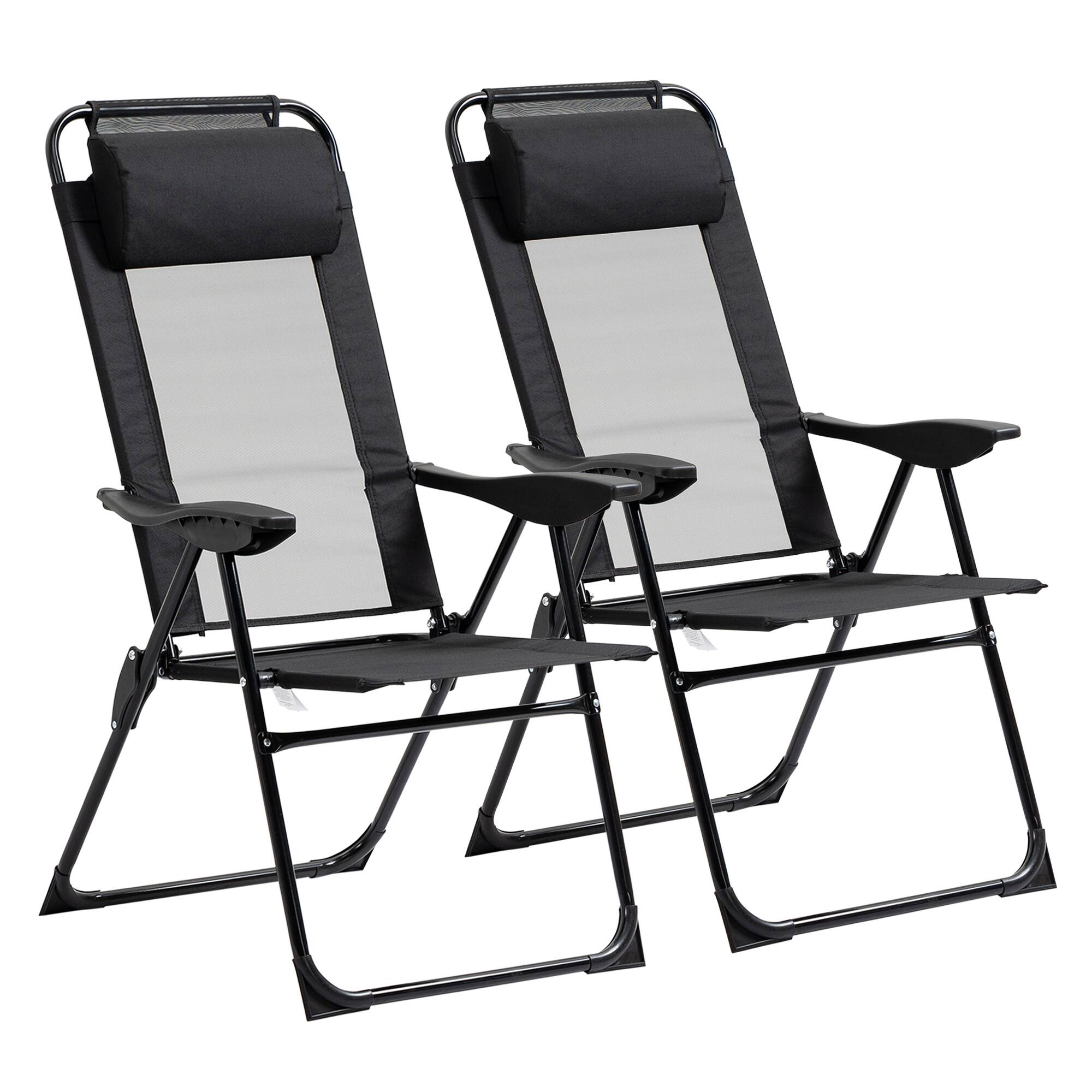 Outsunny - Folding Patio Dining Chairs Set of 2, Outdoor Deck Chair with Adjustable Sling Back, Camping Chair - Black price history on PriceWatchPro