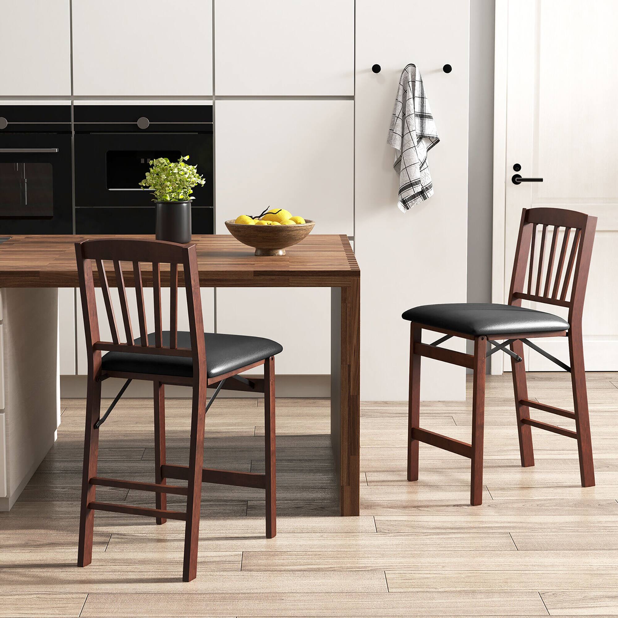 Alt View 3. Gymax - Gymax Set of 2 Counter Height Chairs Folding Kitchen Island Stool w/ Padded Seat - Black & Brown.