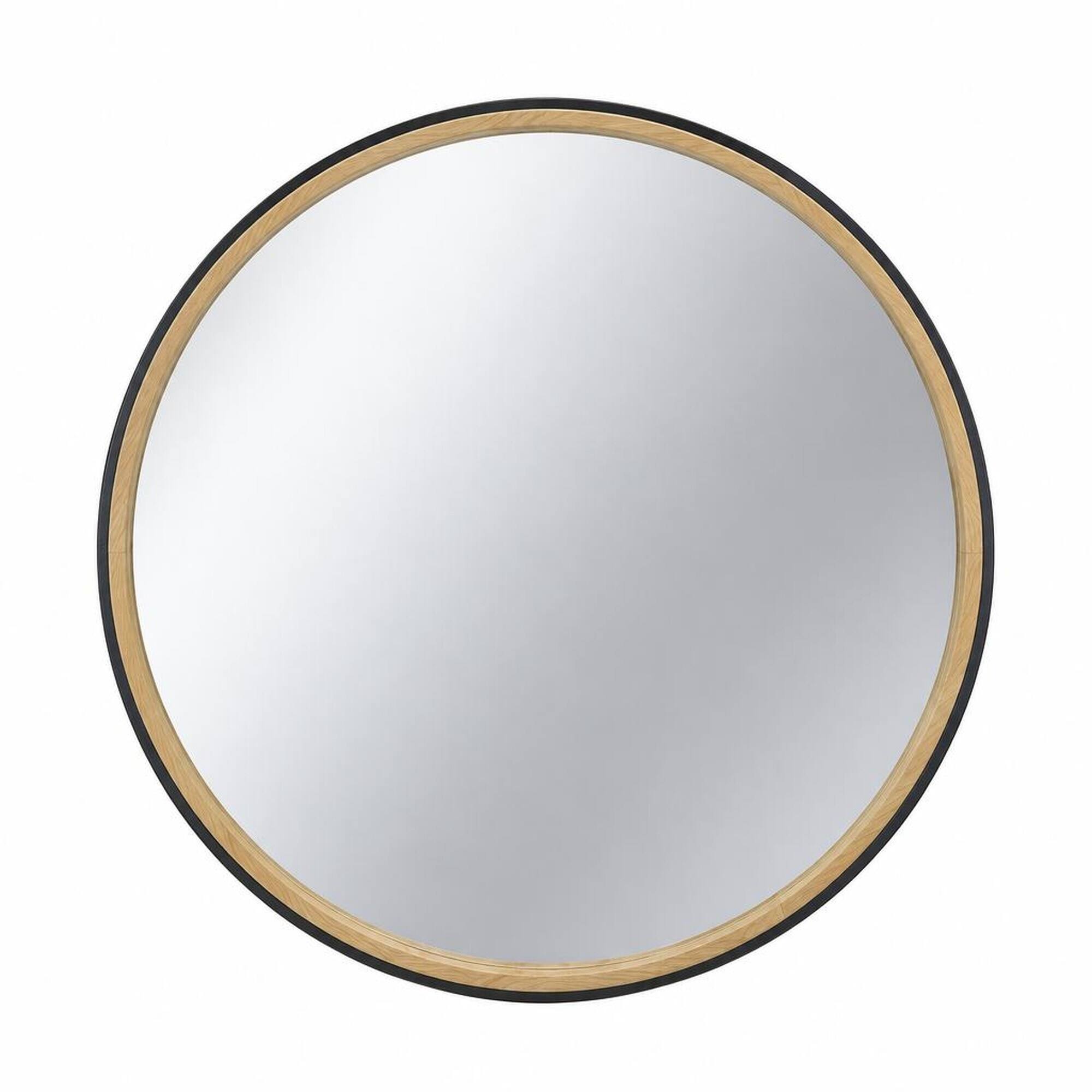 RYHNUYNE 31.3 in Round Wall Mirror, Two Tone Matte Black and Natural ...