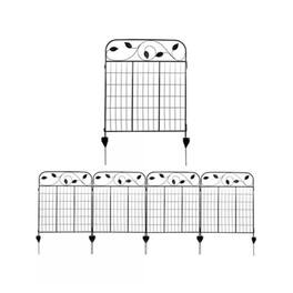 Hivvago - 4 Pack Steel Foldable Garden Fence Floral Staked Trellis Panel Animal Barrier - Black