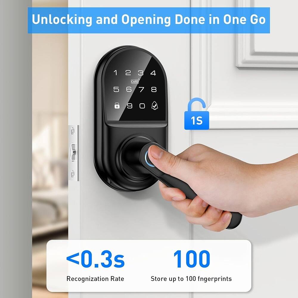 Unlocking and Opening Done in One Go

1 2 3 4  
5 6 7 8  
9 0 * #  

CARD  

1S  

<0.3s  
Recognition Rate  

100  
Store up to 100 fingerprints