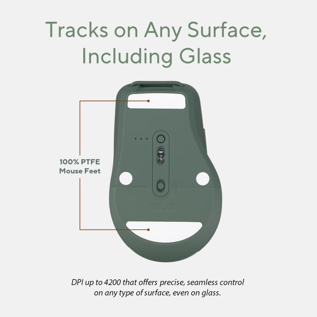 Tracks on Any Surface, Including Glass

100% PTFE Mouse Feet

DPI up to 4200 that offers precise, seamless control on any type of surface, even on glass.