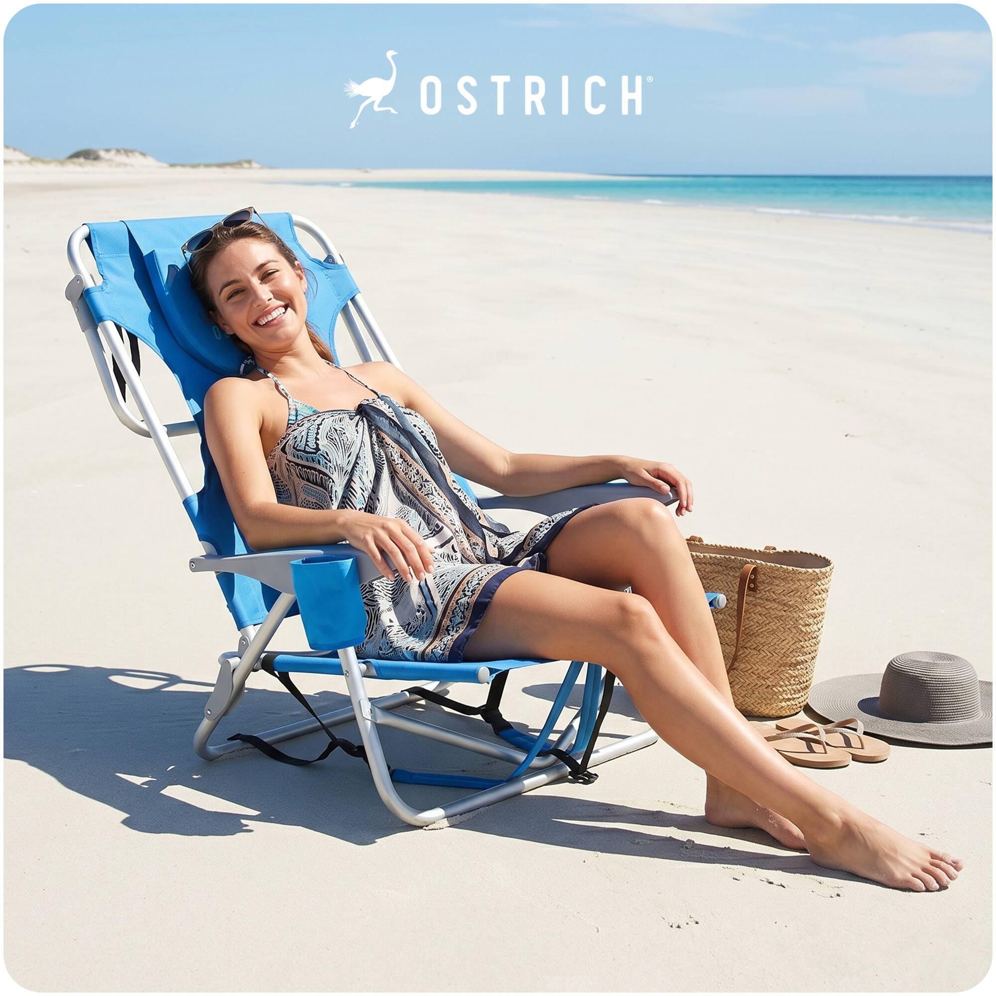 Alt View 7. Ostrich - Ostrich Ladies Comfort Backpacker, Outdoor Beach Pool Reclining Chair, Blue - Blue.