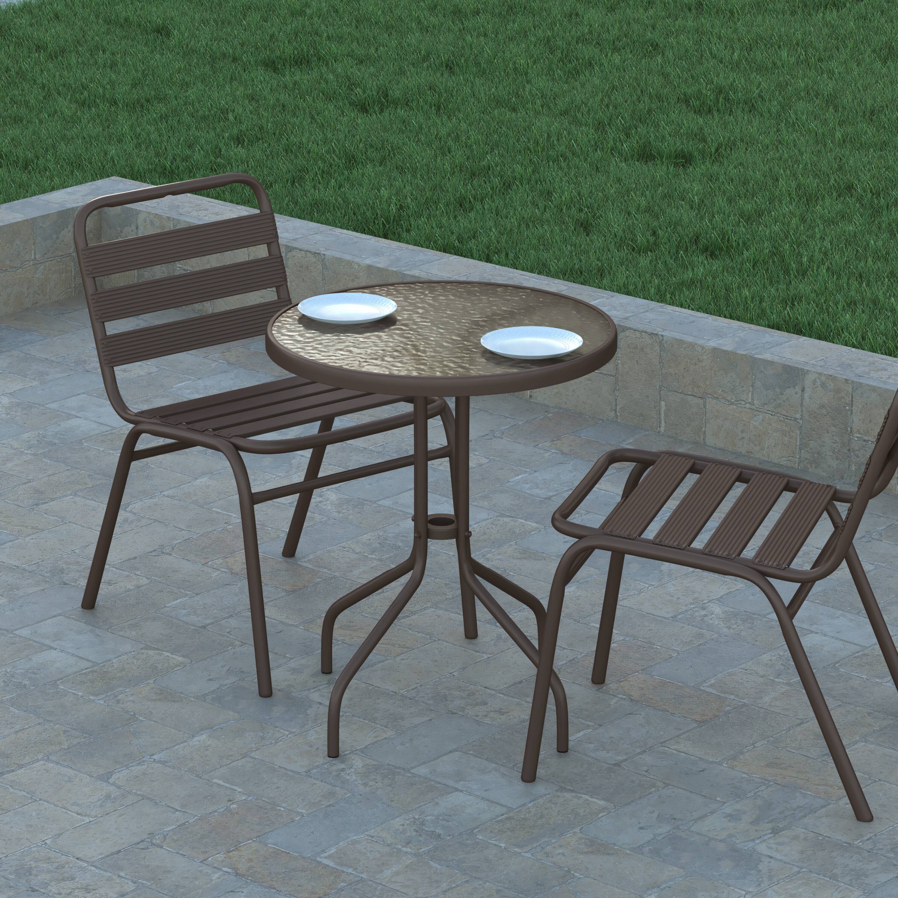 Alt View 3. Emma + Oliver - 23.75" Round Tempered Glass Metal Table with Smooth Ripple Design Top - Clear Top/Bronze Frame.