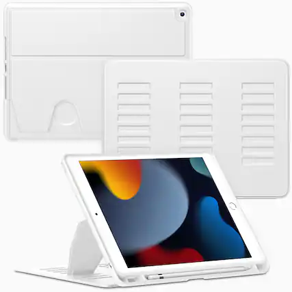 Front. VIKESI - Magnetic Case for iPad 10.2" 7th/8th/9th Gen, Shockproof, Pencil Holder, Auto Wake/Sleep, Multi-Angle Stand - White.