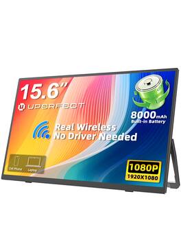 UPERFECT - 15.6" FHD Portable Monitor, Wireless Mirroring, 8000mAh Battery, USB-C/HDMI, VESA