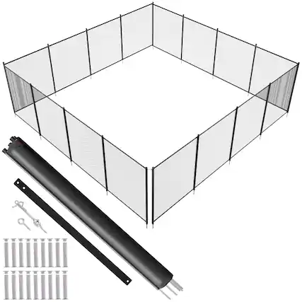 Front. VEVOR - Pool Fence, 4 x 48 FT Pool Fences for Inground Pools, Removable Child Safety Pool Fencing, Easy DIY Installation - Black.