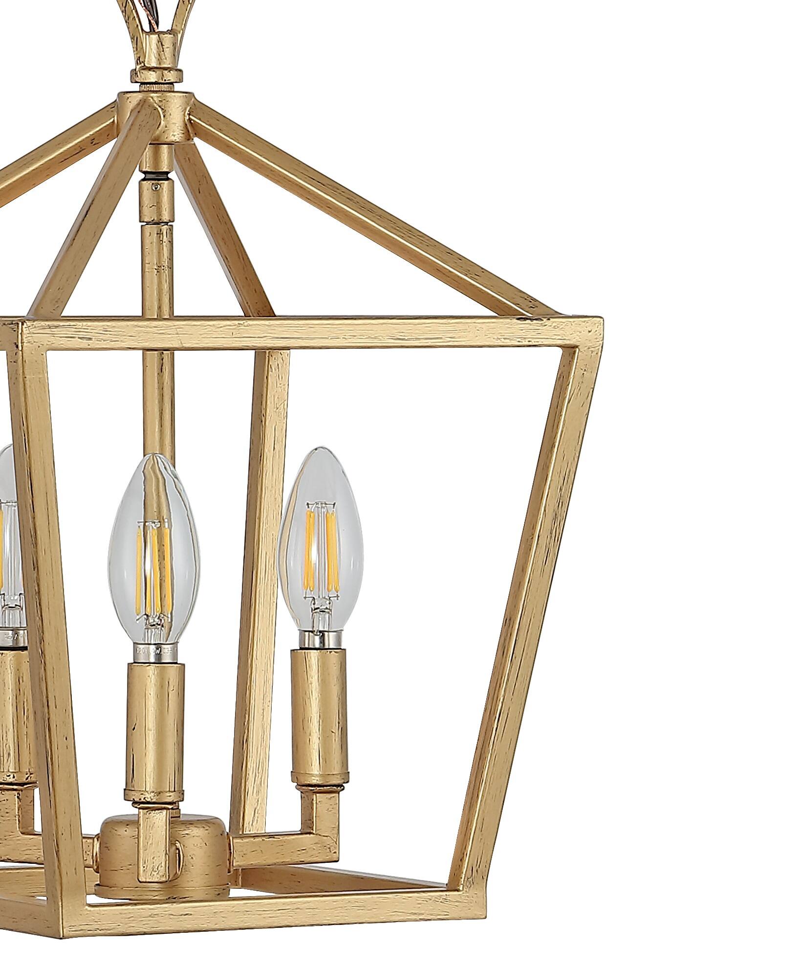 Alt View 3. Jonathan Y - Ojai 10" 3-Light Iron Classic Modern Pagoda LED Pendant Lantern, Brass Gold - Brass Gold.