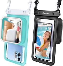 Niveaya - 2 Pack IPX8 Waterproof Cell Phone Pouch Case, Large Space, Floating, with Lanyard, Dry Bag Beach Cruise Ship Essentials - Black, Green