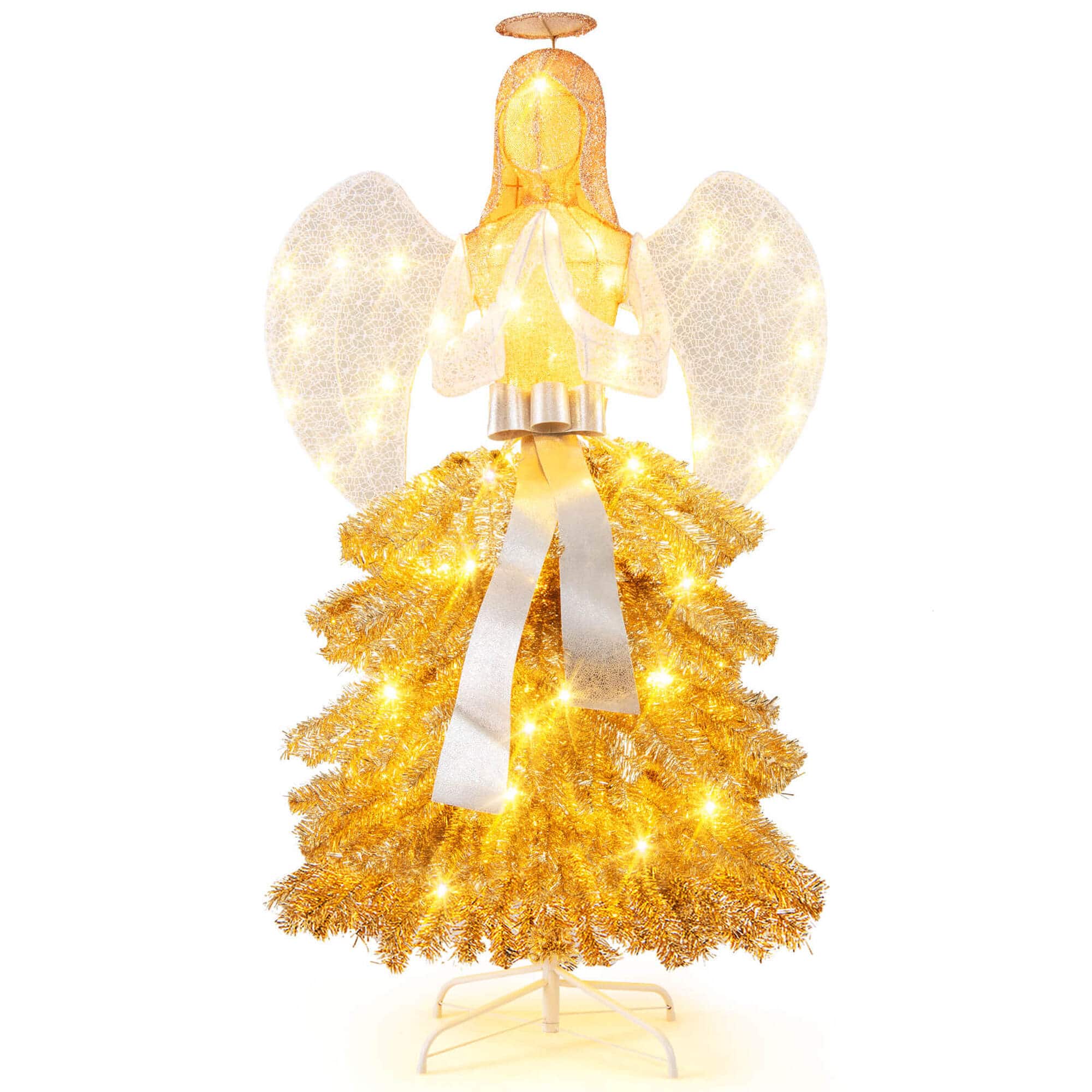 Front. Costway - Costway 5.2FT Lighted Angel Artificial Christmas Tree with Warm White LED Lights - Yellow.