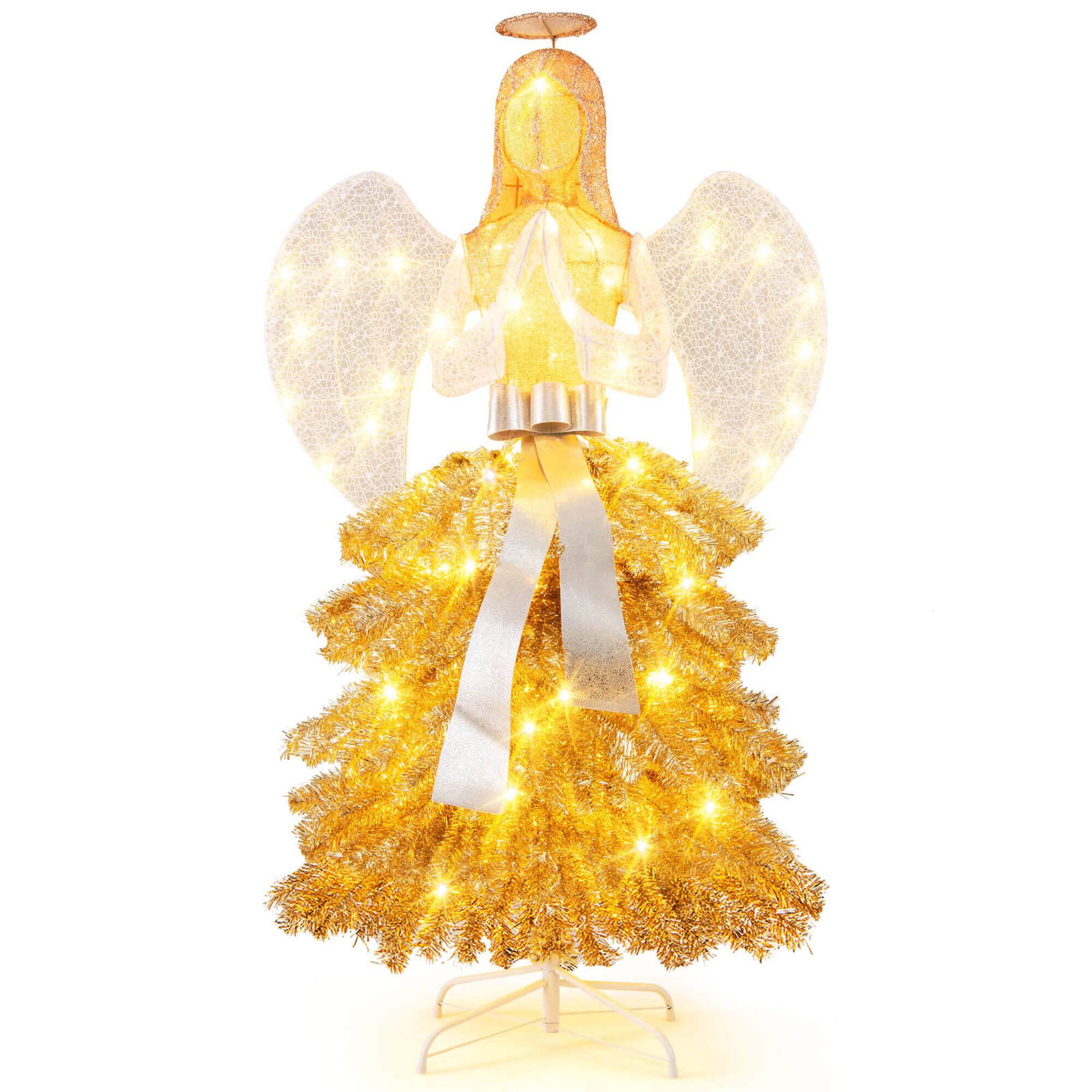 Front. Costway - Costway 5.2FT Lighted Angel Artificial Christmas Tree with Warm White LED Lights - Yellow.