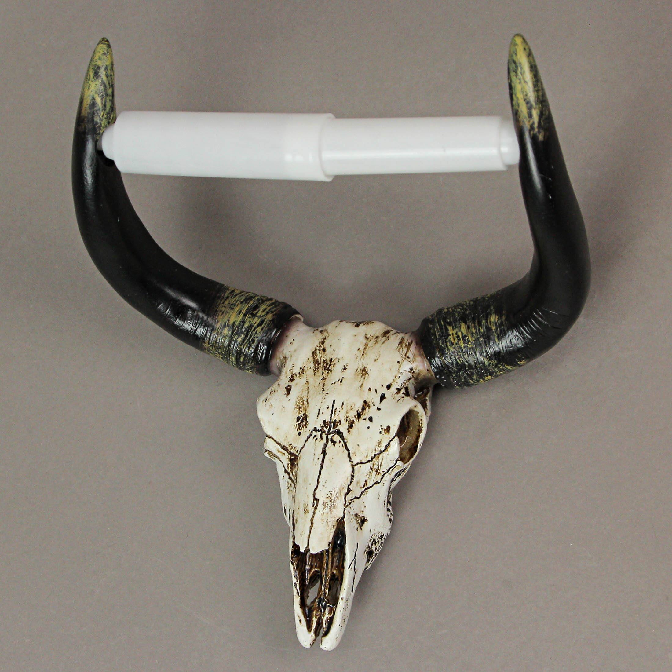 Alt View 4. Zeckos - Rustic Faux Steer Skull Decorative Toilet Paper Holder Resin Bathroom Home Decor - Black.
