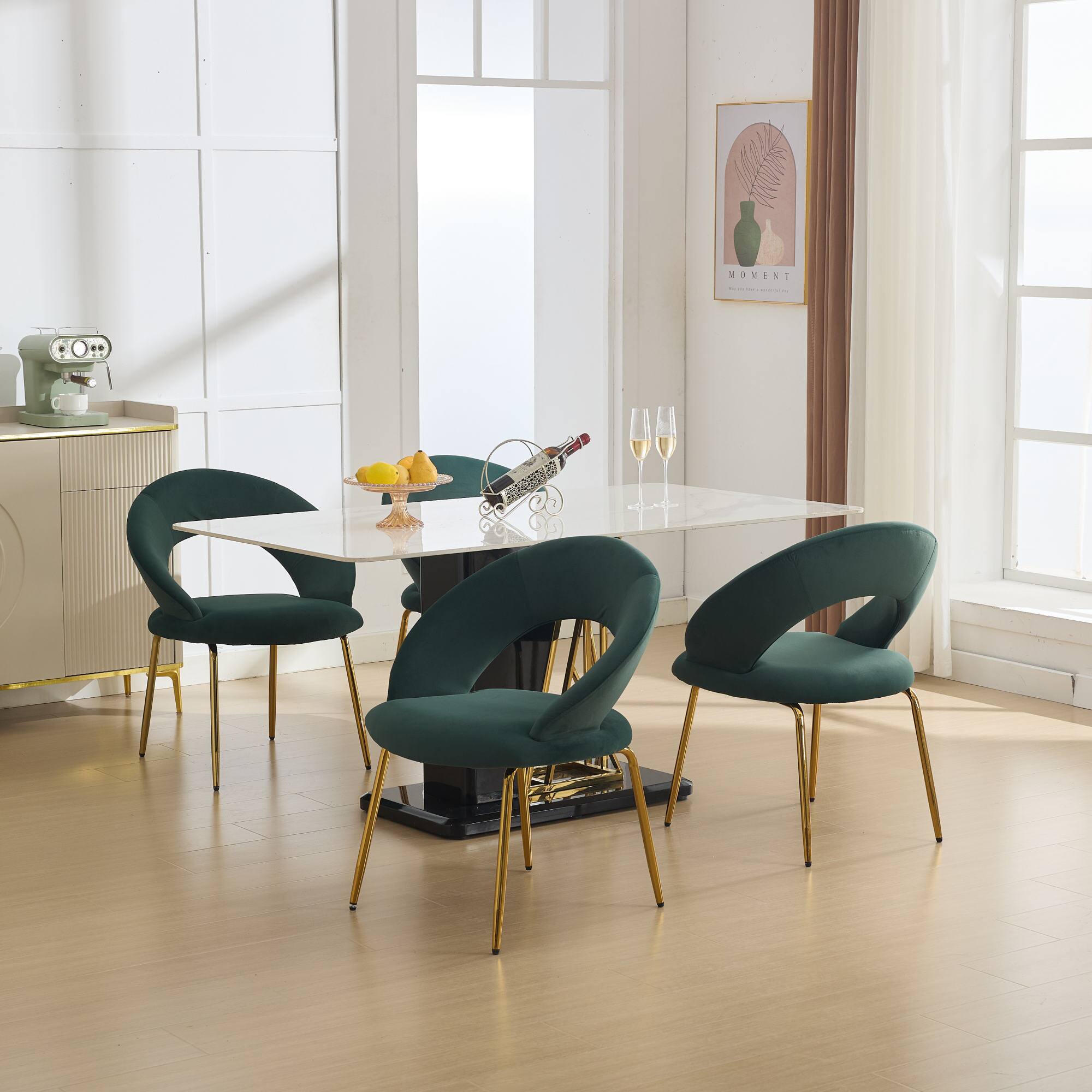 Alt View 10. GOODSILO - Luxury Velvet Dining Chair with Curved Backrest and Elegant Metal Legs for Modern Kitchen or Dining Room - Green.