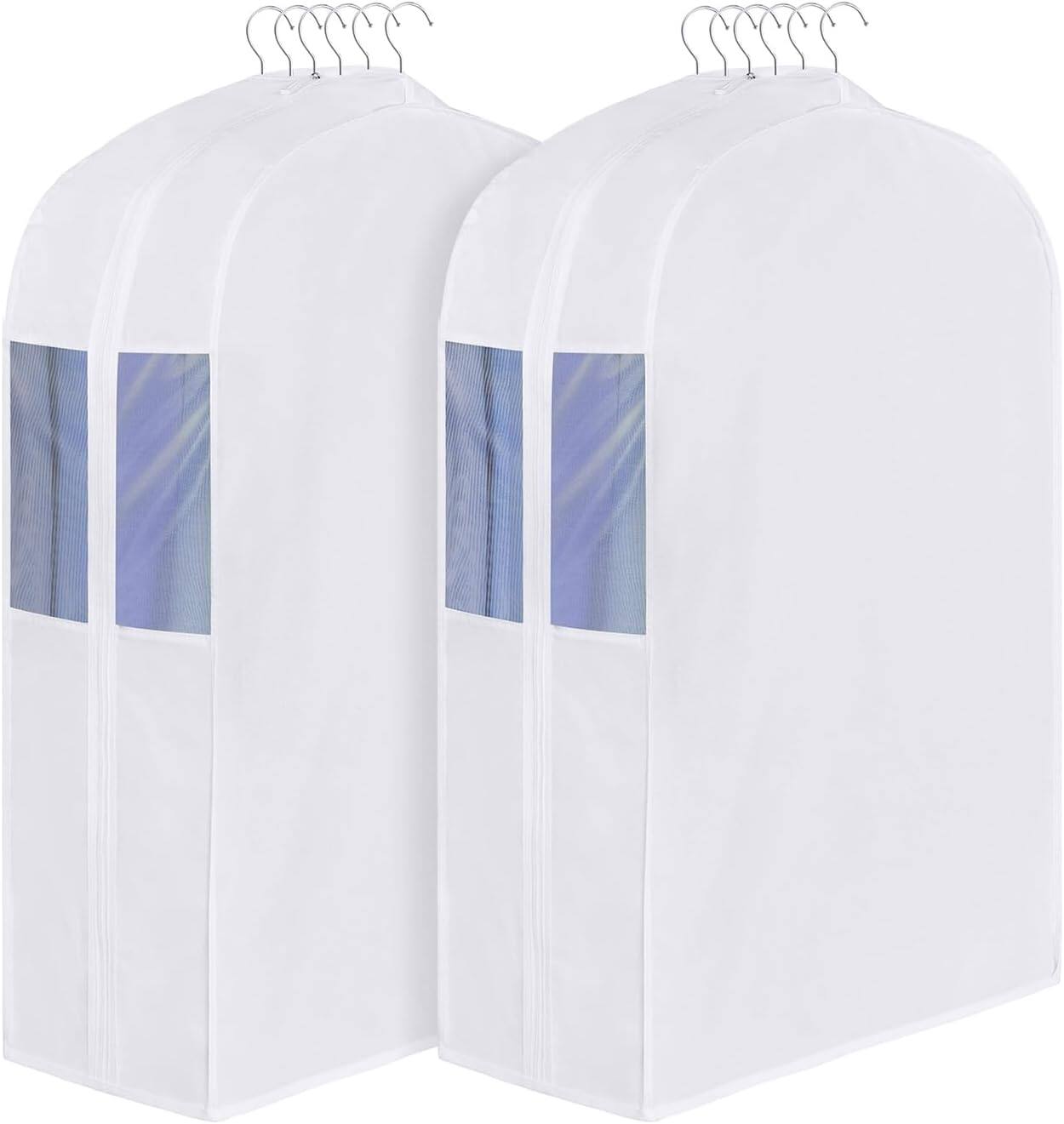 Front. blue - Premium Cotton Garment Bags for Hanging Clothes and Storage, 40 Inch Washable Suit Cover Bag with Extr - size:32 Inch.