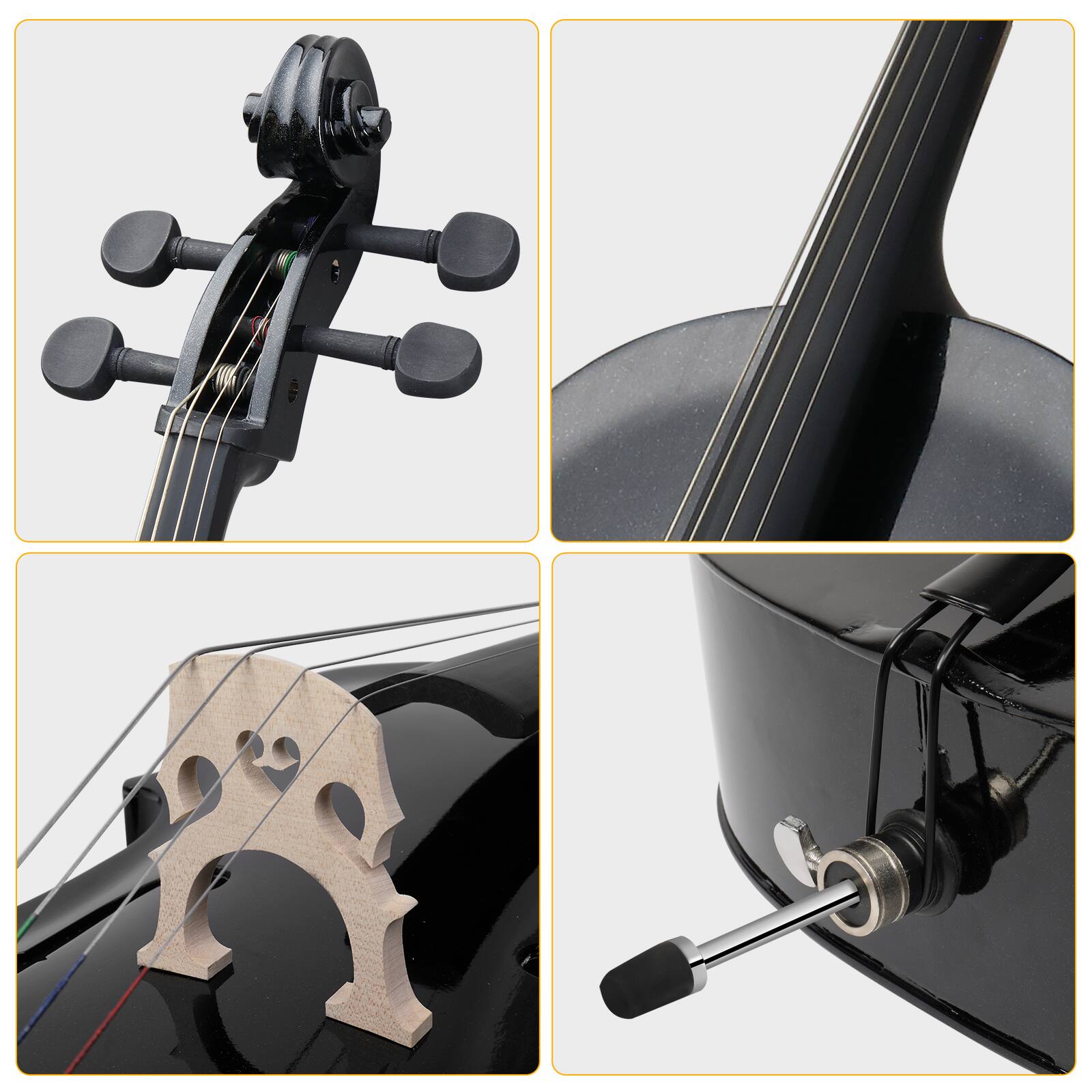 Back. Winado - 3/4 Violin, Full Size Acoustic Fiddle, Matte Finish Beginner Kit with Hard Case, Bow, Rosin, Shoulder Rest, Bridge.