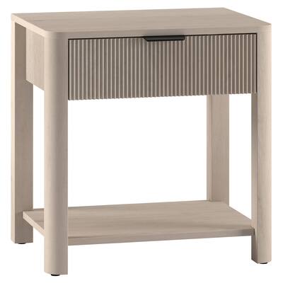 Front. Hudson&Canal - Pomona 24" Wide Rectangular Fluted Nightstand in Alder White - White.
