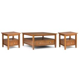 Simpli Home - Warm Shaker 36 inch Coffee Table with 20 inch End Tables (Set of 3) - Light Golden Brown