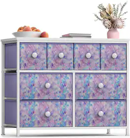 Sorbus - Fabric Dresser for Kids Bedroom, chest of 8 drawers, Storage Tower, Clothing Organizer - Purple Tie-Dye