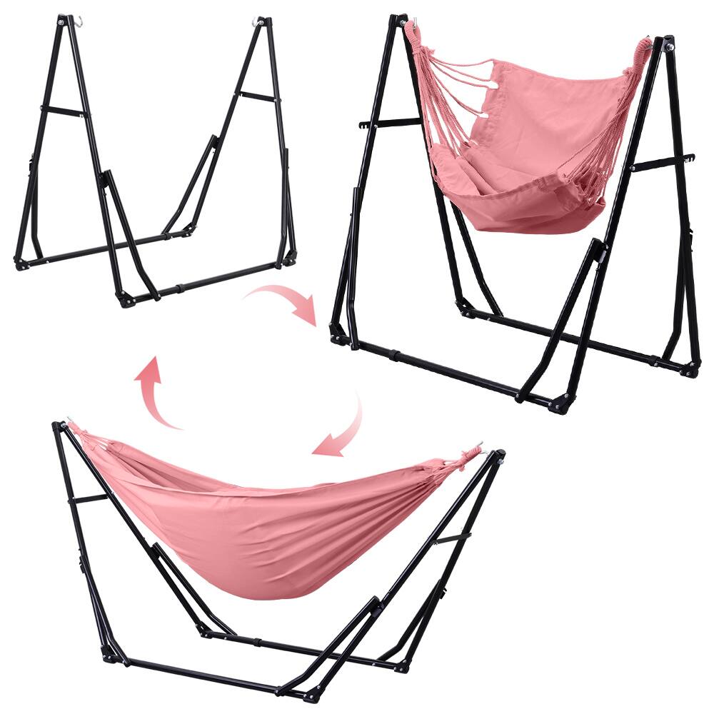 Back. Ainfox - Ainfox 2 in 1 Outdoor Hammock Swing Chair with Portable Heavy Duty Stand - pink.