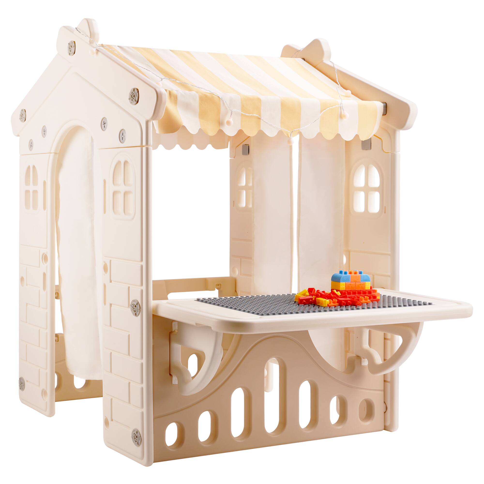 Angle. Topteng - Kids Plastic Playhouse with LED Light Strip & Building Blocks - Portable Foldable Outdoor Indoor Toy for Toddlers.