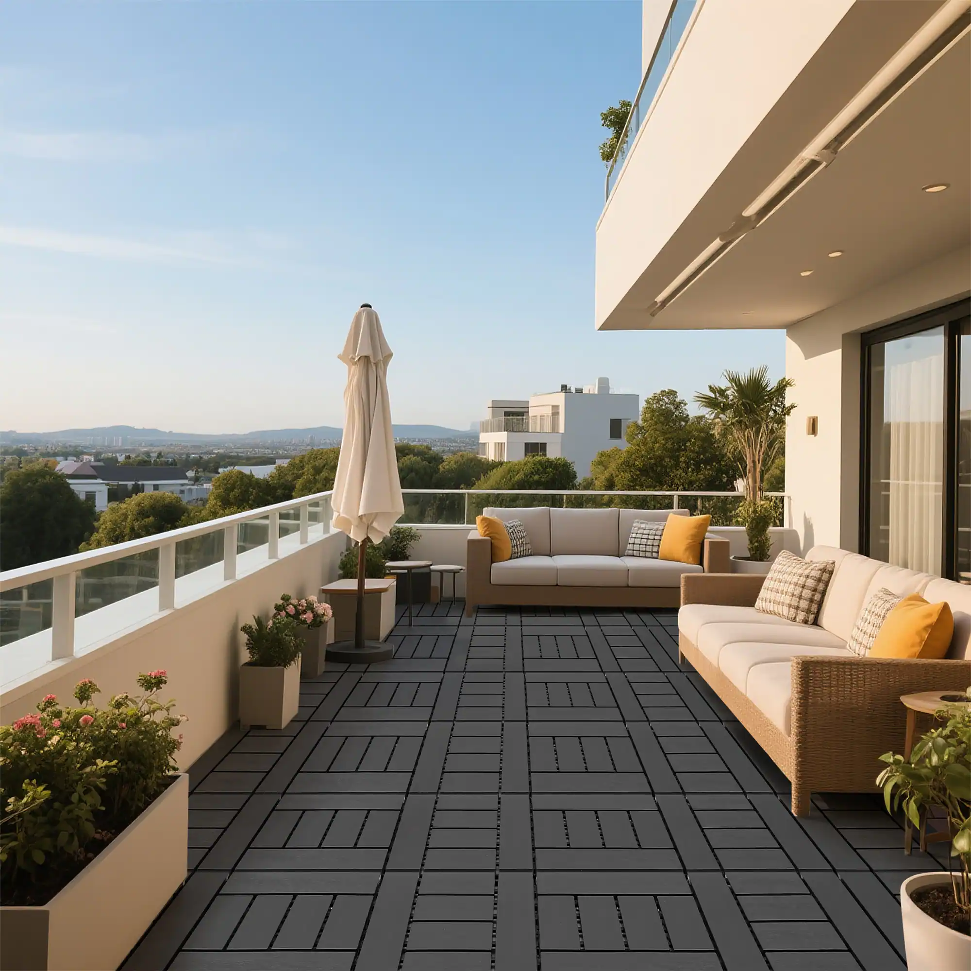 Alt View 6. APRILSOUL - 44pcs 12x12in Plastic Interlocking Deck Tiles All Weather Waterproof Dark Gray - GRAY.